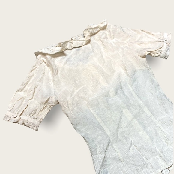 BCBGMaxAzria Women’s Cream Lightweight Semi-Sheer Ruffle Neck Button Down Top S - Picture 6 of 12